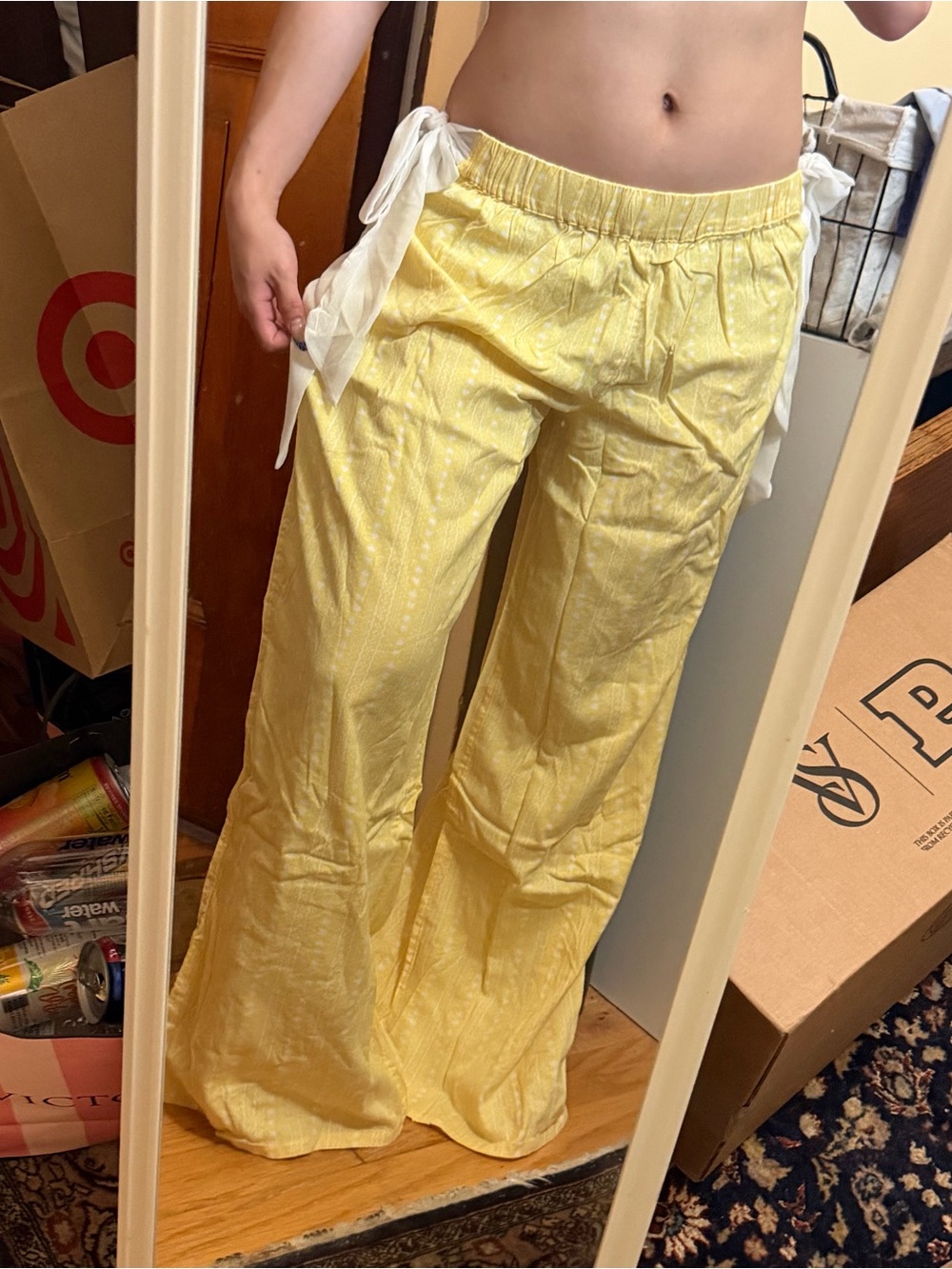 Yellow Tie-Accent Wide Leg Pants